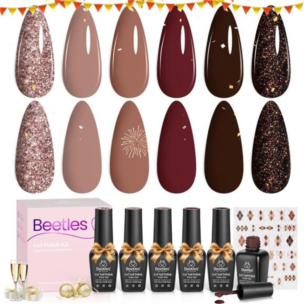 beetles Gel Polish Set-6 Colors 7.5ml Winter Nail Gel Kit Burgundy Academia